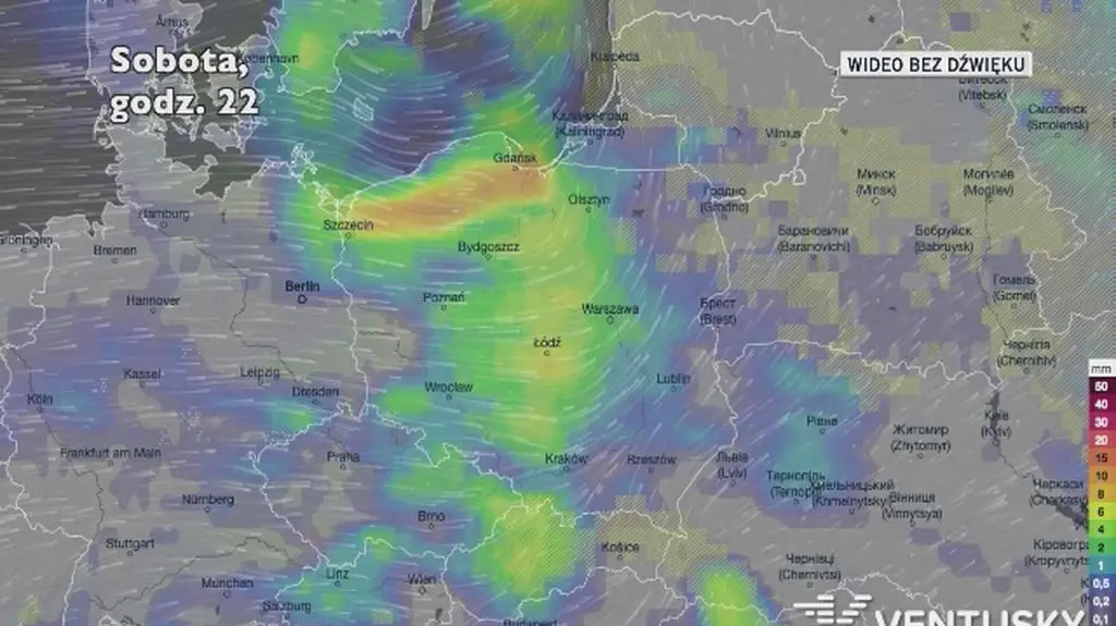 Prognozowane opady w najbliższych dniach (Ventusky