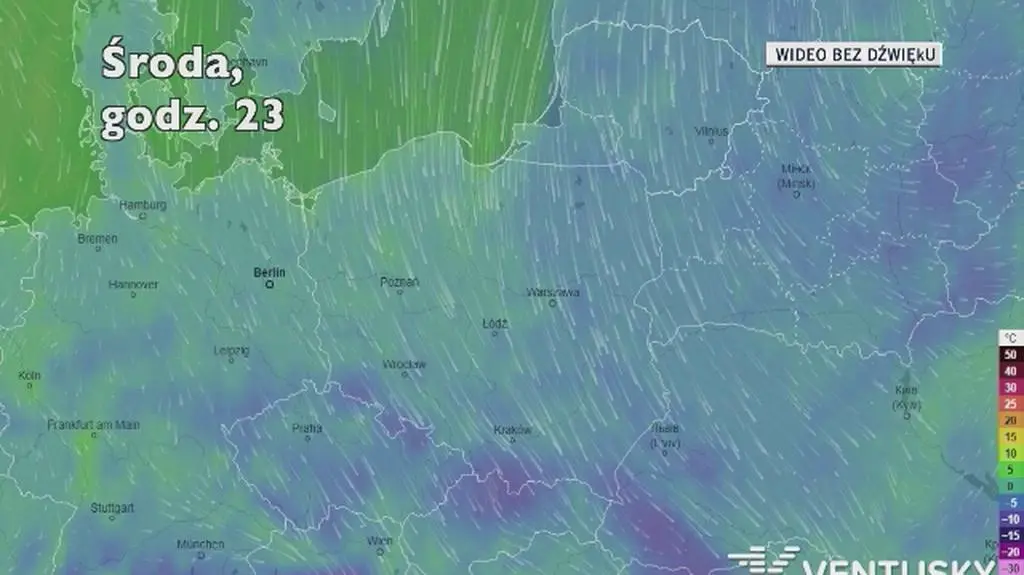 Prognozowana temperatura w najbliższych dniach (Ventusky