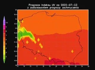 Prognoza indeksu UV na 23 lipca dla zachmurzonego nieba