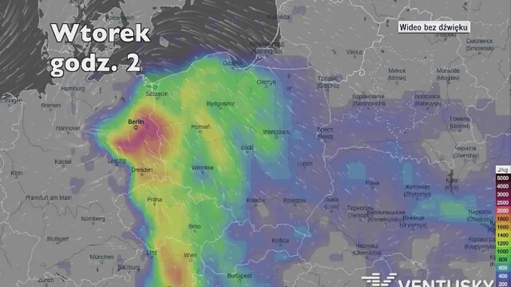 Potencjalny rozwój burz w ciągu najbliższych dni (Ventusky
