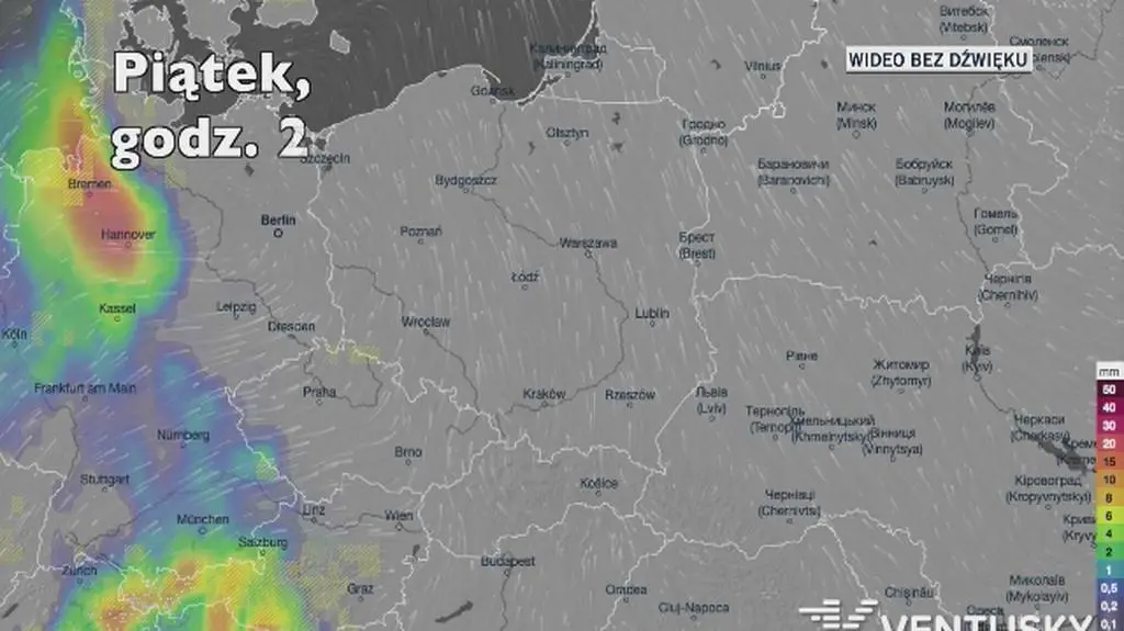 Prognozowane opady deszczu w ciągu pięciu dni (Ventusky