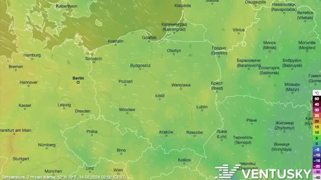 Prognozowana temperatura w kolejnych dniach