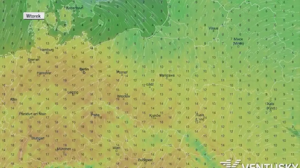 Temperatura prognozowana od wtorku do soboty