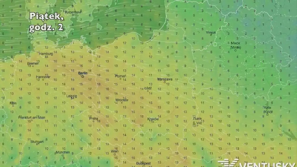 Temperatura w najbliższych dniach (Ventusky