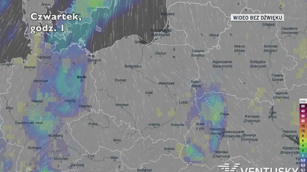 Prognozowane opady w ciągu najbliższych dni (Ventusky