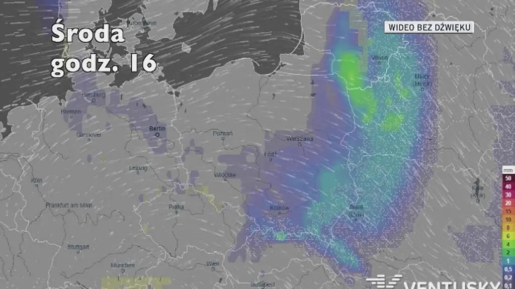 Prognozowane opady na najbliższe dni (Ventusky