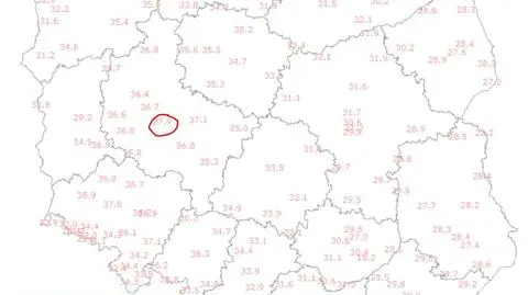 Najwyższe temperatury 21.07.22 około godziny 17