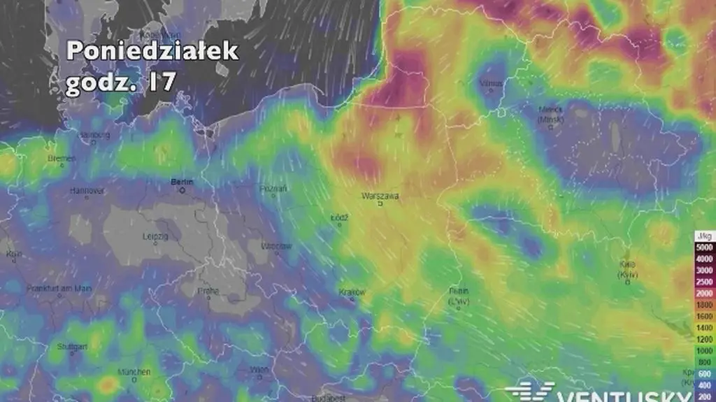 Potencjalne burze w najbliższych dniach (ventusky