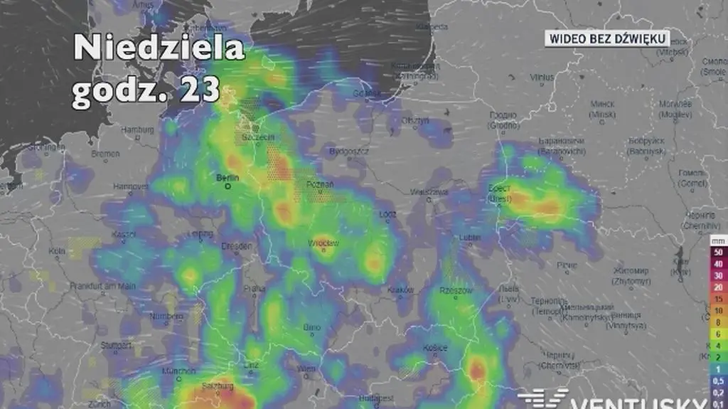 Prognozowane opady w najbliższych dniach (Ventusky
