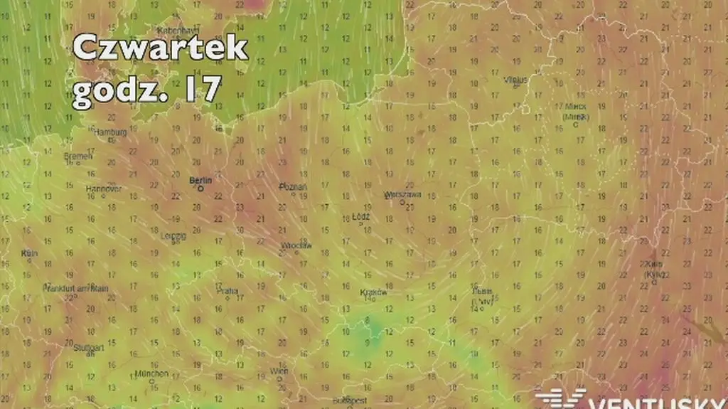 Prognozowana temperatura w najbliższych dniach (Ventusky