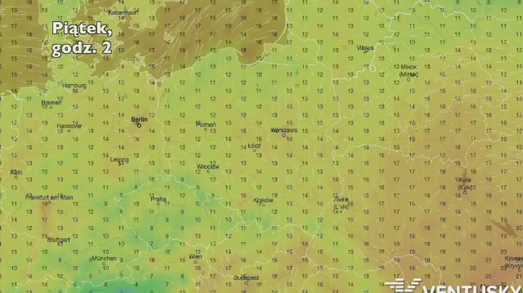 Temperatura w ciągu najbliższych dni (Ventusky