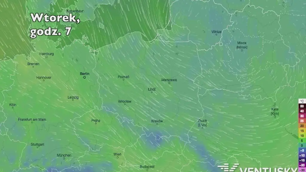 Temperatura w ciągu w kolejnych pięciu dni (Ventusky