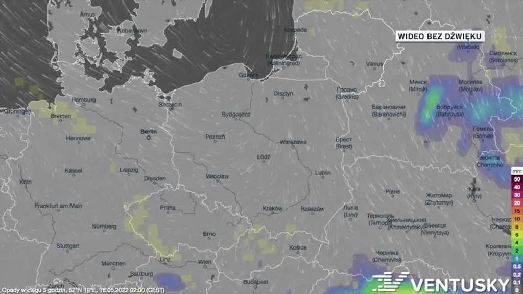 Prognozowane opady w dniach 18-22