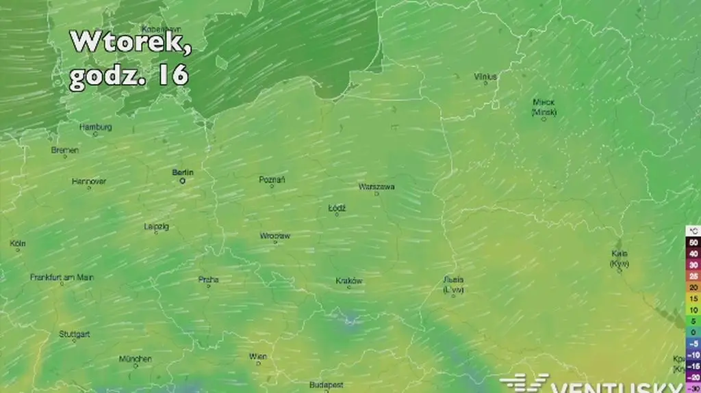 Temperatura w ciągu w kolejnych pięciu dni (Ventusky
