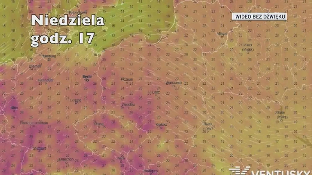 Prognoza temperatury na najbliższe dni (Ventusky