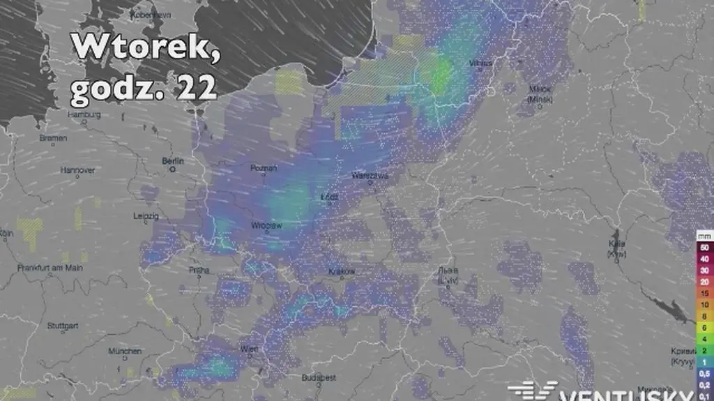 Opady w ciągu najbliższych pięciu dni (ventusky