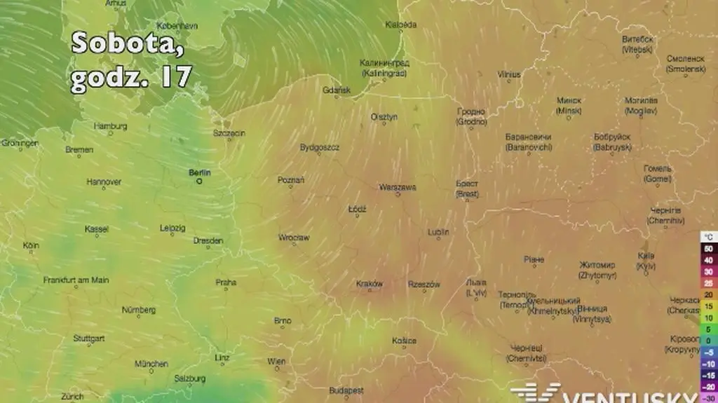 Temperatura w kolejnych dniach (Ventusky