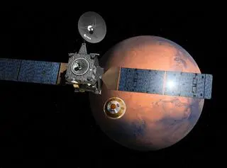 Sonda Trace Gas Orbiter na orbicie Marsa - wizja artysty