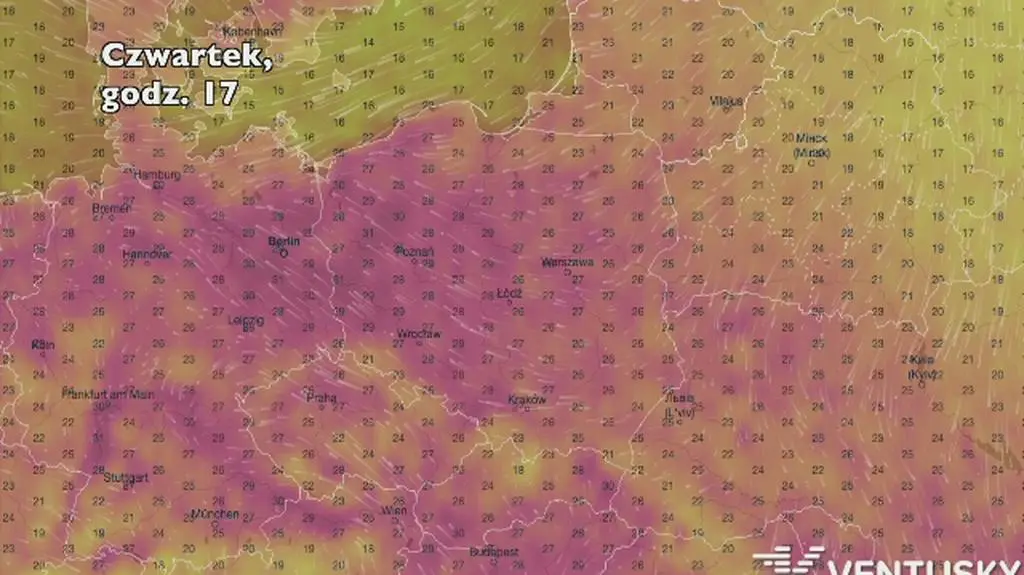 Temperatura w ciągu pięciu dniu (Ventusky