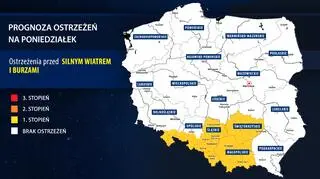 Prognoza zagrożeń IMGW na poniedziałek