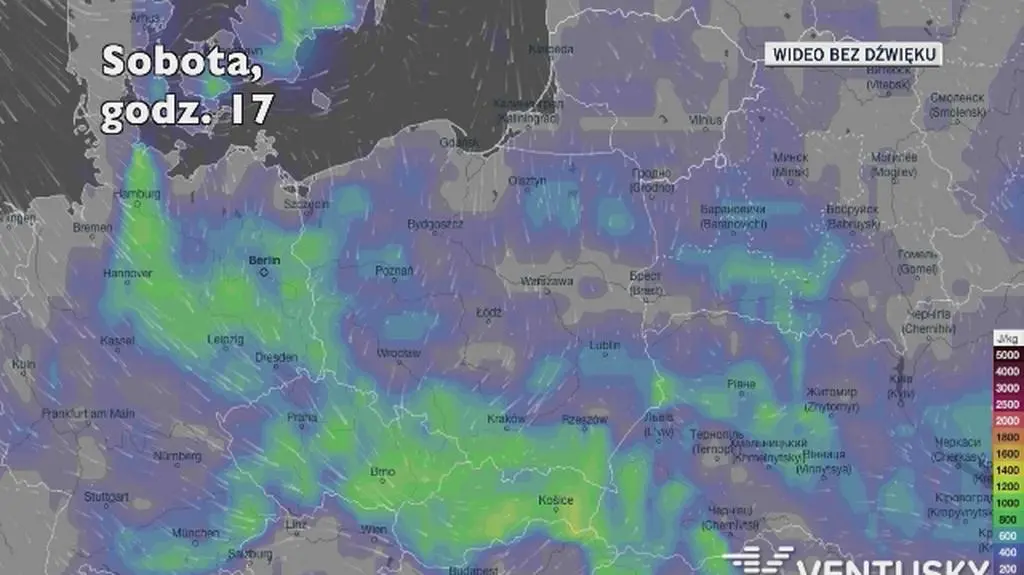 Potencjalne burze w ciągu kolejnych dni (Ventusky