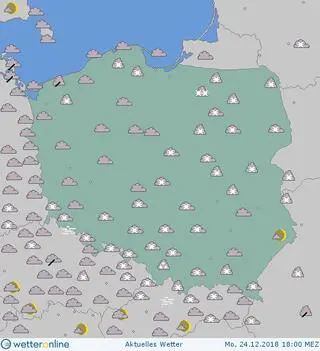 Pogoda w wieczór wigilijny w roku 2018