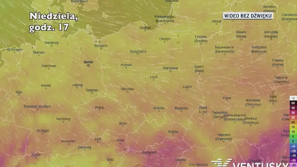 Temperatura w kolejnych dniach (Ventusky