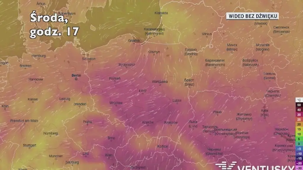 Temperatura w kolejnych dniach (Ventusky