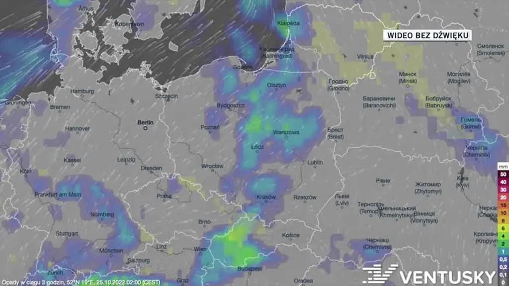 Prognozowane opady w dniach 25