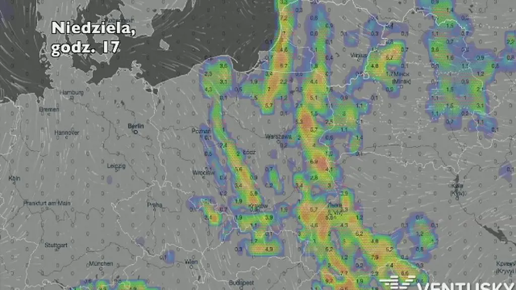 Opady w ciągu najbliższych pięciu dni (Ventusky