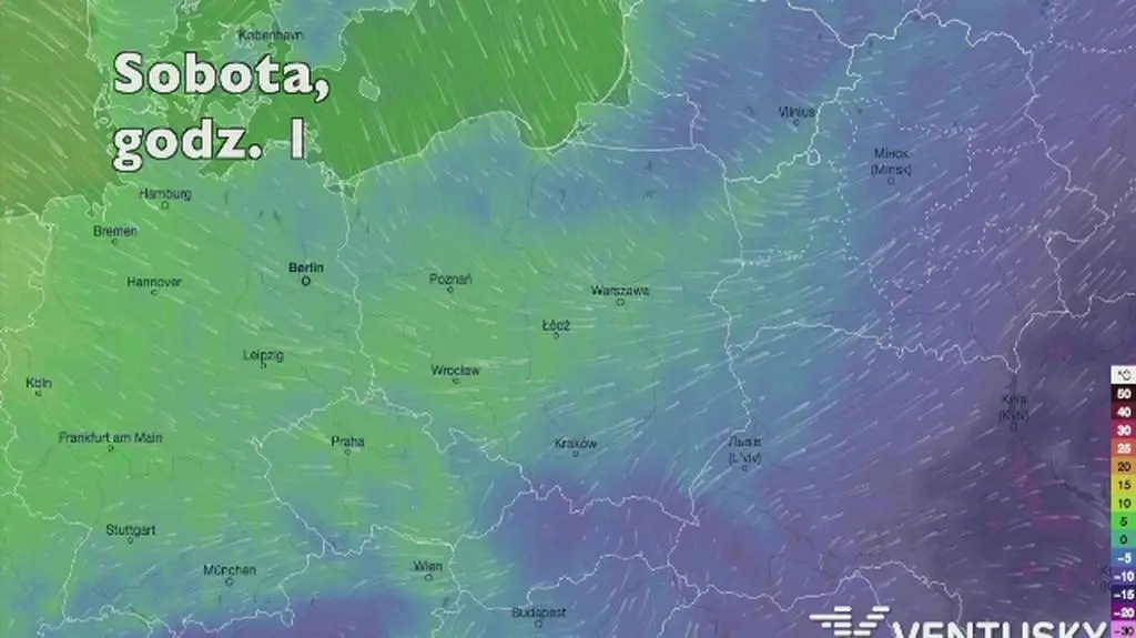 Prognozowana temperatura w najbliższych dniach (Ventusky