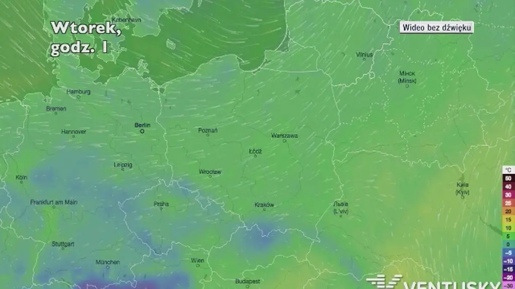 Temperatura w ciągu najbliższych pięciu dni (Ventusky