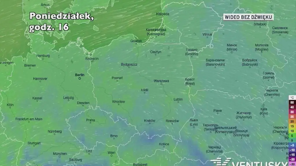Temperatura w ciągu kolejnych dni (Ventusky