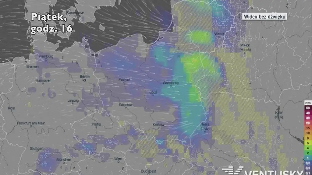 Prognozowane opady w najbliższych dniach (Ventusky