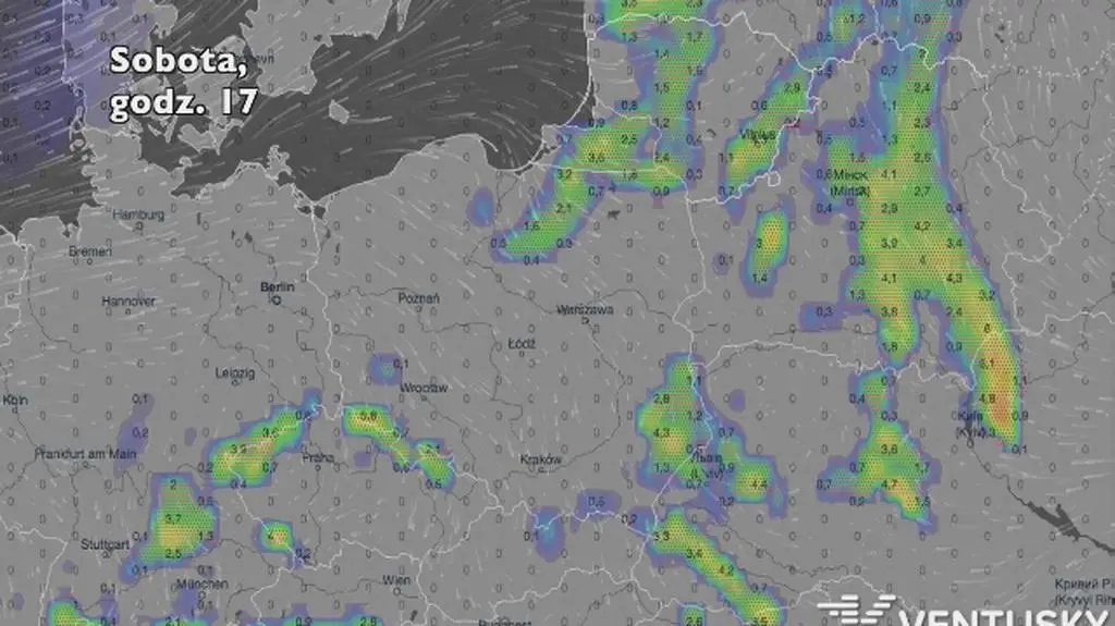 Opady w ciągu najbliższych pięciu dni (Ventusky