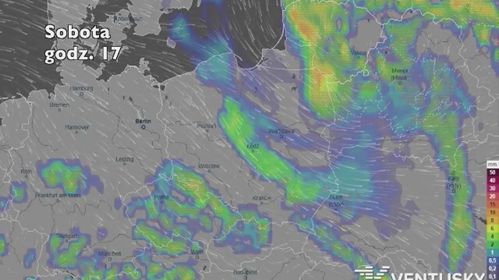 Opady w ciągu najbliższych pięciu dni (Ventusky