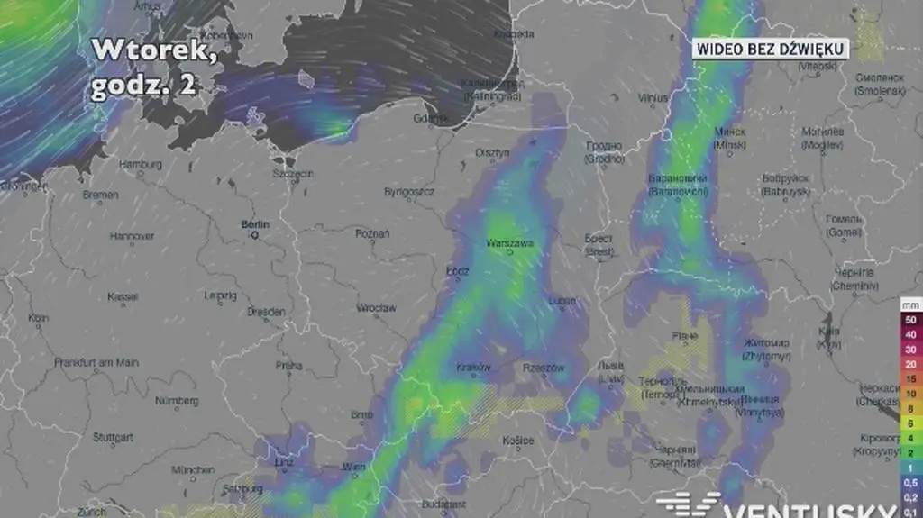 Prognozowane opady w najbliższych dniach (Ventusky