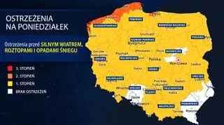 Prognoza zagrożeń IMGW na poniedziałek
