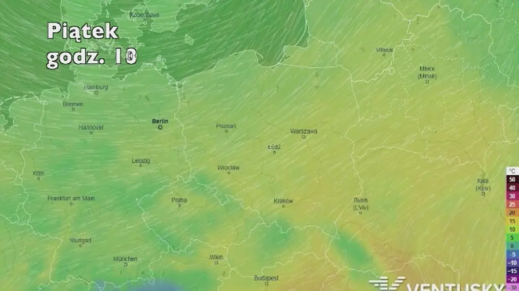 Temperatura w ciągu w kolejnych pięciu dni (Ventusky