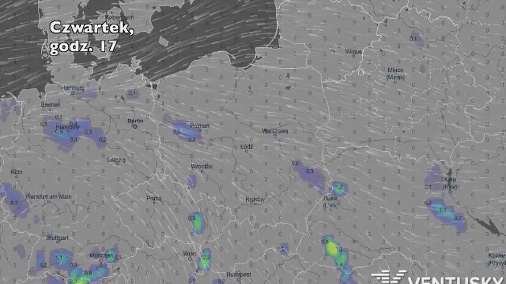 Opady deszczu w najbliższych dniach (Ventusky