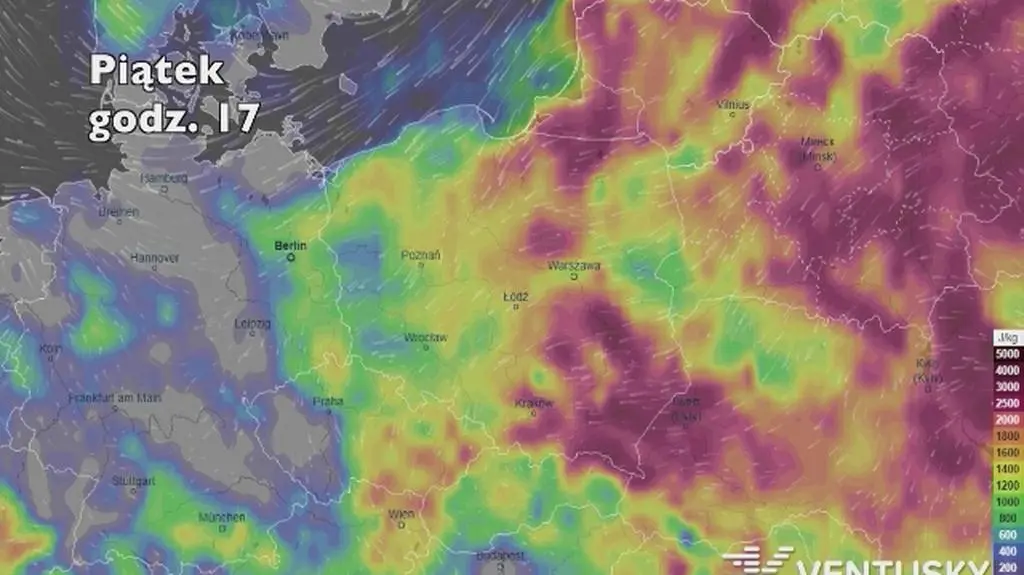 Potencjalne burze w najbliższych dniach (ventusky