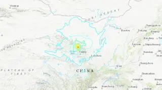 Lokalizacja trzęsienia ziemi w Chinach