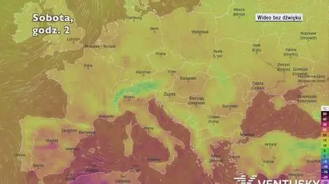 Prognozowana temperatura w następnych dniach w Europie (Ventusky
