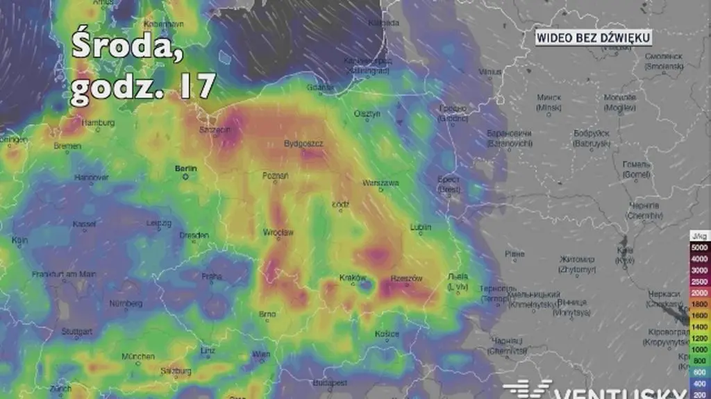 Potencjalny rozwój burz w kolejnych dniach (Ventusky