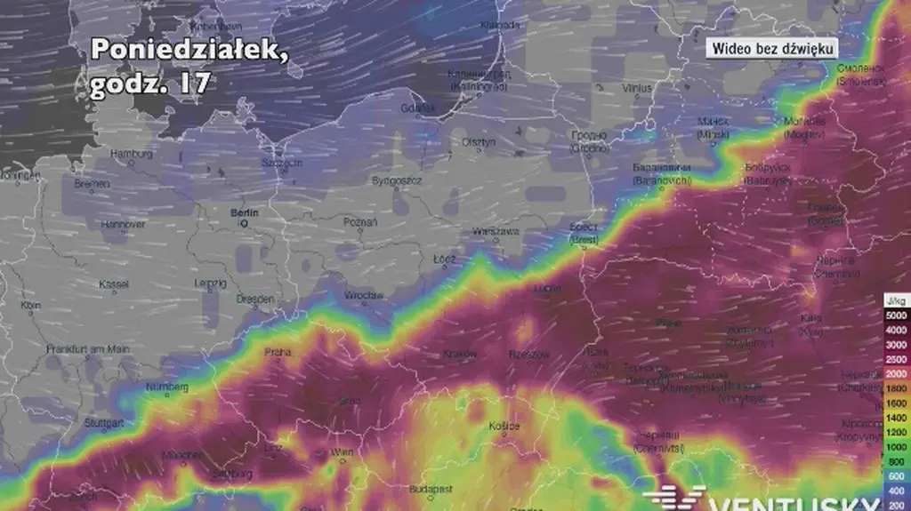 Potencjalne burze w ciągu kolejnych dni (Ventusky