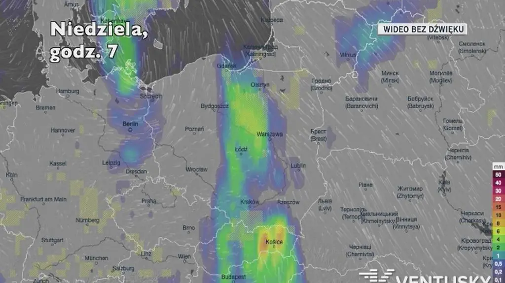 Prognozowana ilość opadów w ciągu kolejnych dni (Ventusky