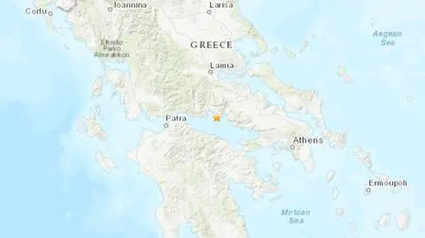 Lokalizacja trzęsienia ziemi w Grecji