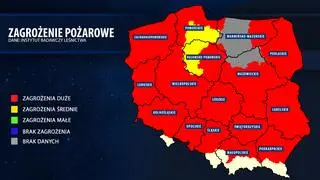 Mapa zagrożenia pożarowego, stan na 20 marca, godz. 13.