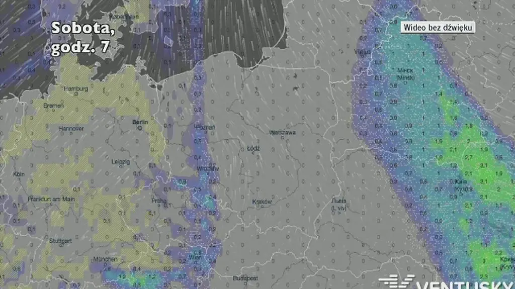 Prognozowane opady w najbliższych dniach (Ventusky