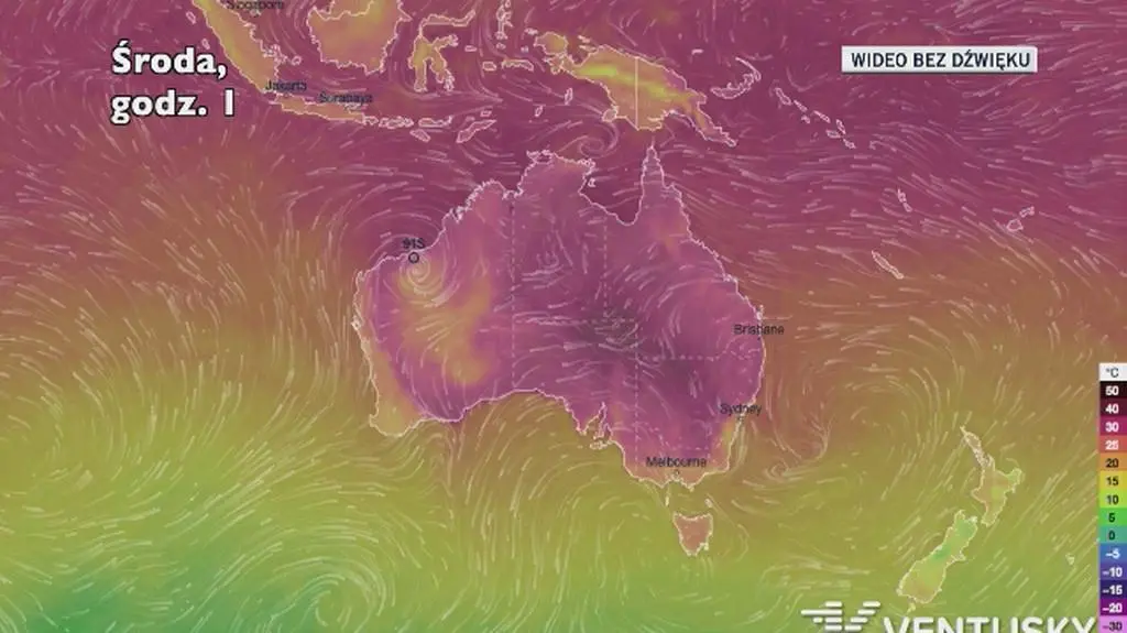 Prognoza temperatury dla Australii na kolejne dni (Ventusky)